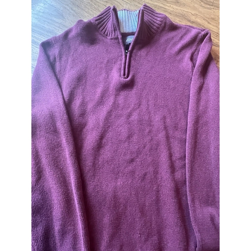 Eddie Bauer Sweater Men Large Tall Pullover Sweatshirt Quarter Zip Burgundy